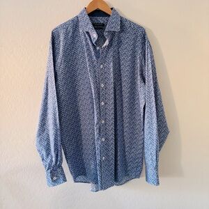 Bugatchi Men's Button Down Blue Patterned Shirt Size XXL